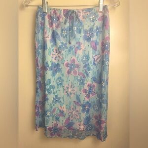 Vintage Y2K Blue Purple & Pink Glittery Floral Print Tie  Detail Pull On Skirt M